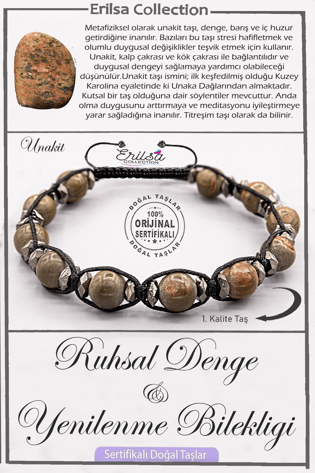 Sertifikalı AAA+ Kalite Doğal Terahertz - Unakit Ruhsal Denge Yenilenme Bilekliği