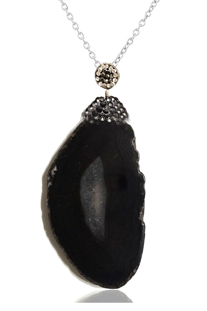 Sertifikalı Zirkon Taşlı Plaka Siyah Akik Taşı Kolye