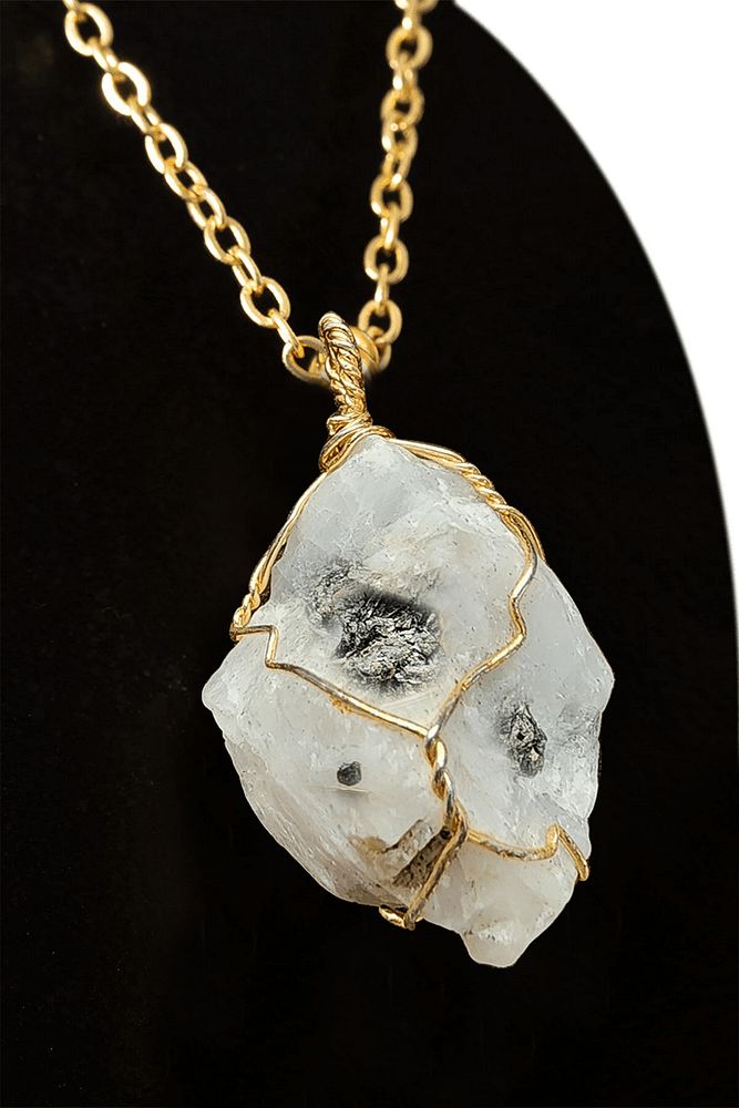 Sertifikalı Gold Tel Sargılı Ham İşlenmemiş Ay Taşı Kolye