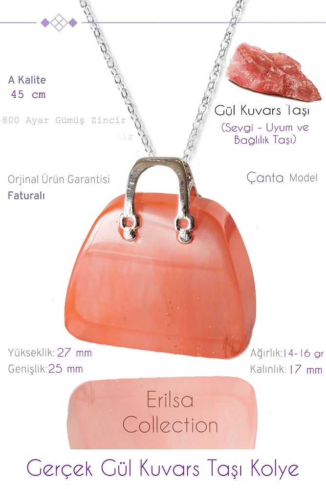 Sertifikalı Çanta Model Gül Kuvars Taşı Kolye