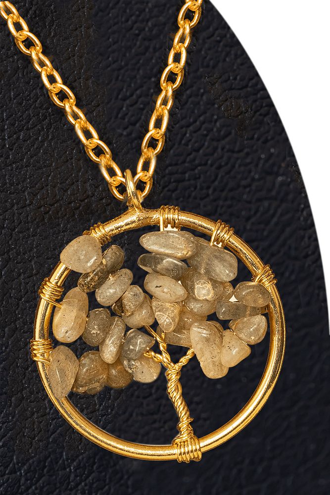 Sertifikalı Gold Labradorit Taşı Hayat Ağacı Kolye - Altın Renkli