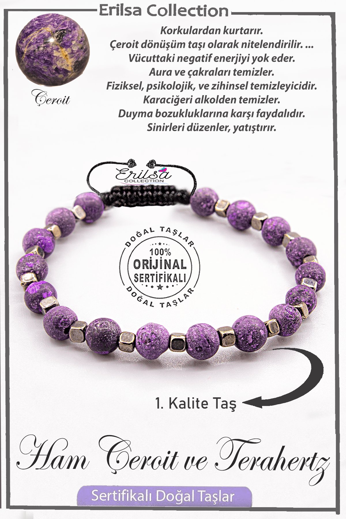 Sertifikalı Ham İşlenmemiş AAA+ Kalite Gerçek Terahertz -  Çeroit Bileklik