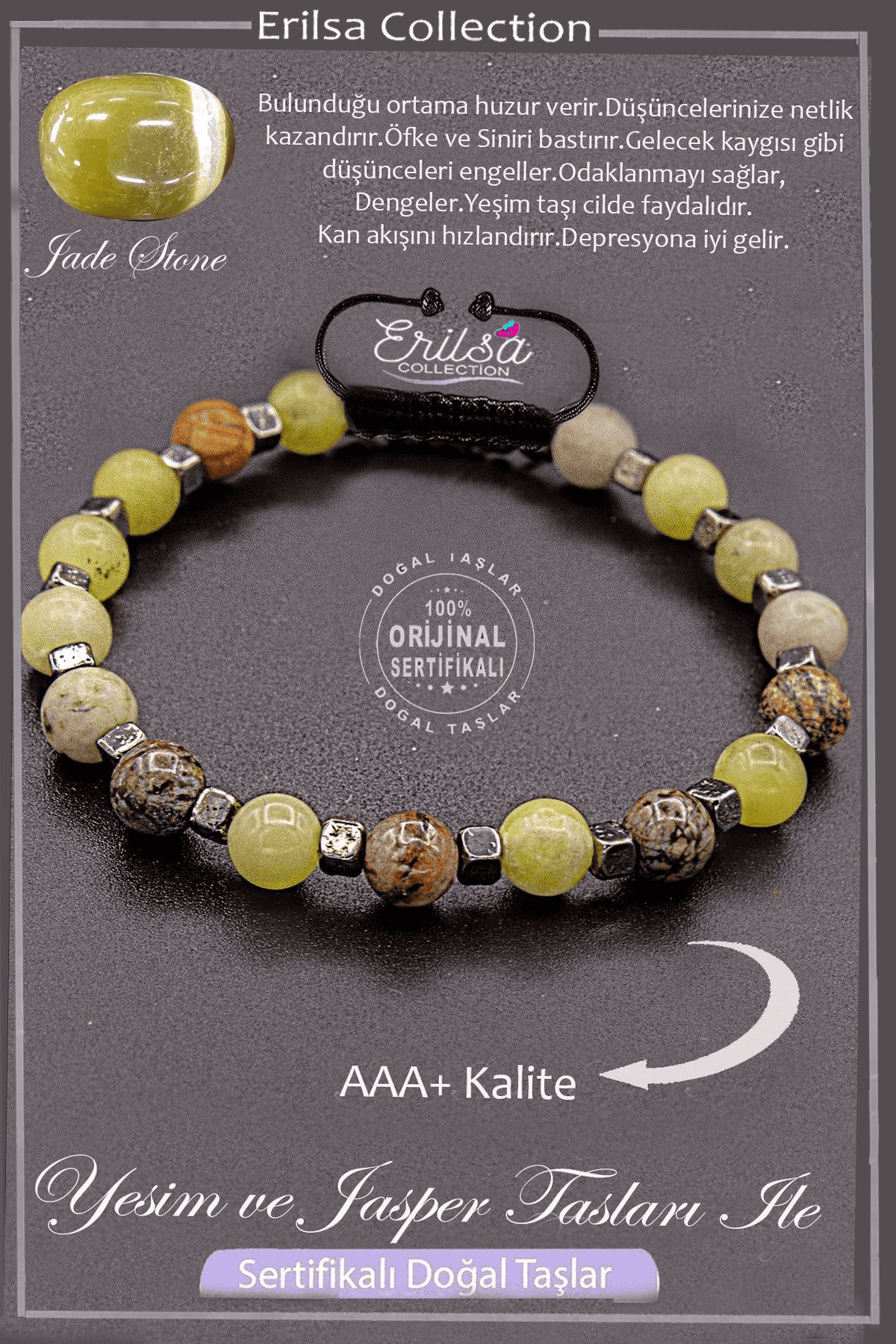 Sertifikalı AAA+ Kalite Gerçek Terahertz - Yeşim Jasper Taşı Bileklik