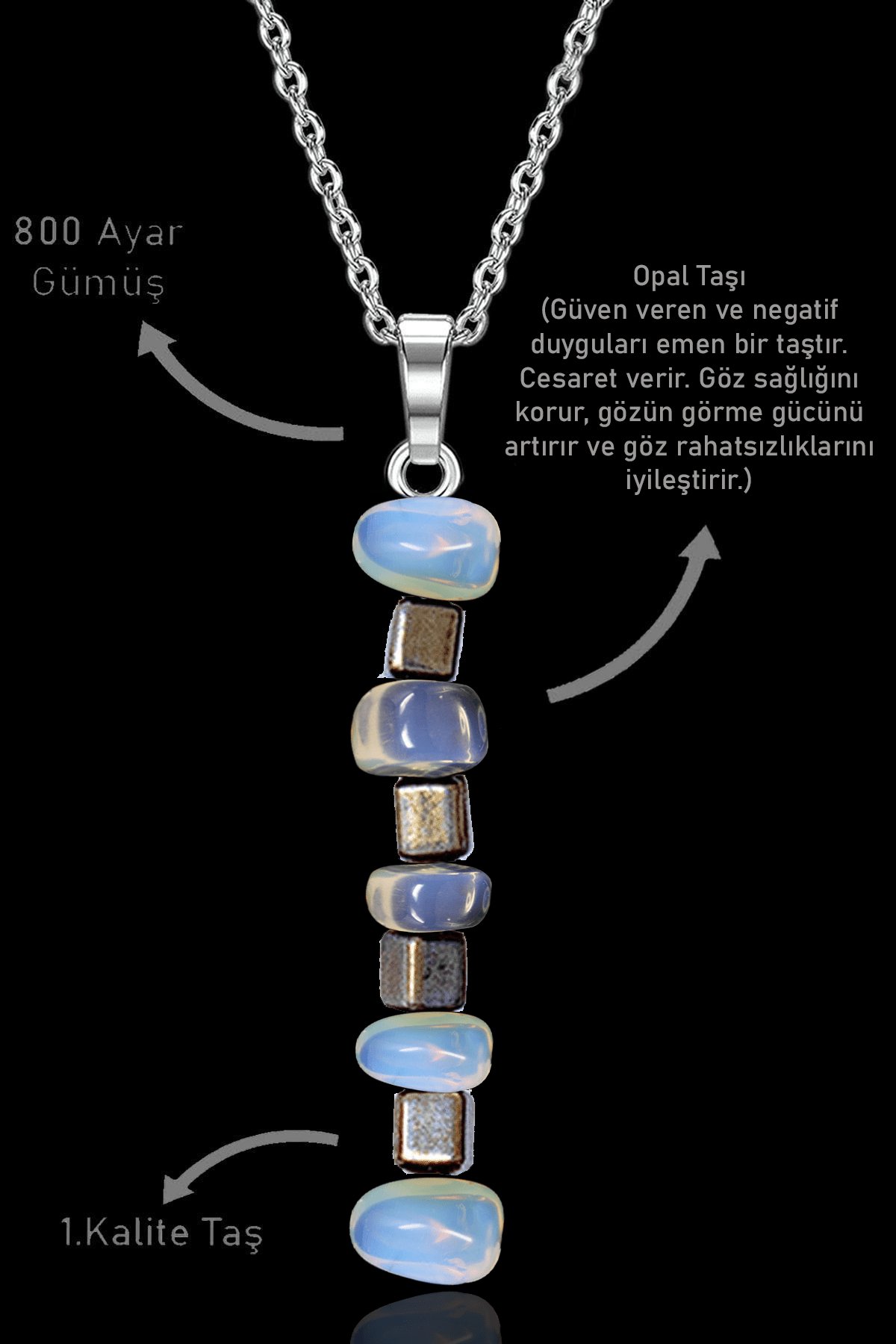 Sertifikalı AAA+ Kırık Taşlı Model Opal Taşı Kolye