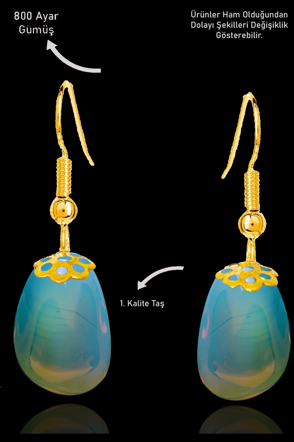 Sertifikalı Amorf Model Ham Avustralya Opal Taşı Küpe - Gold Renkli