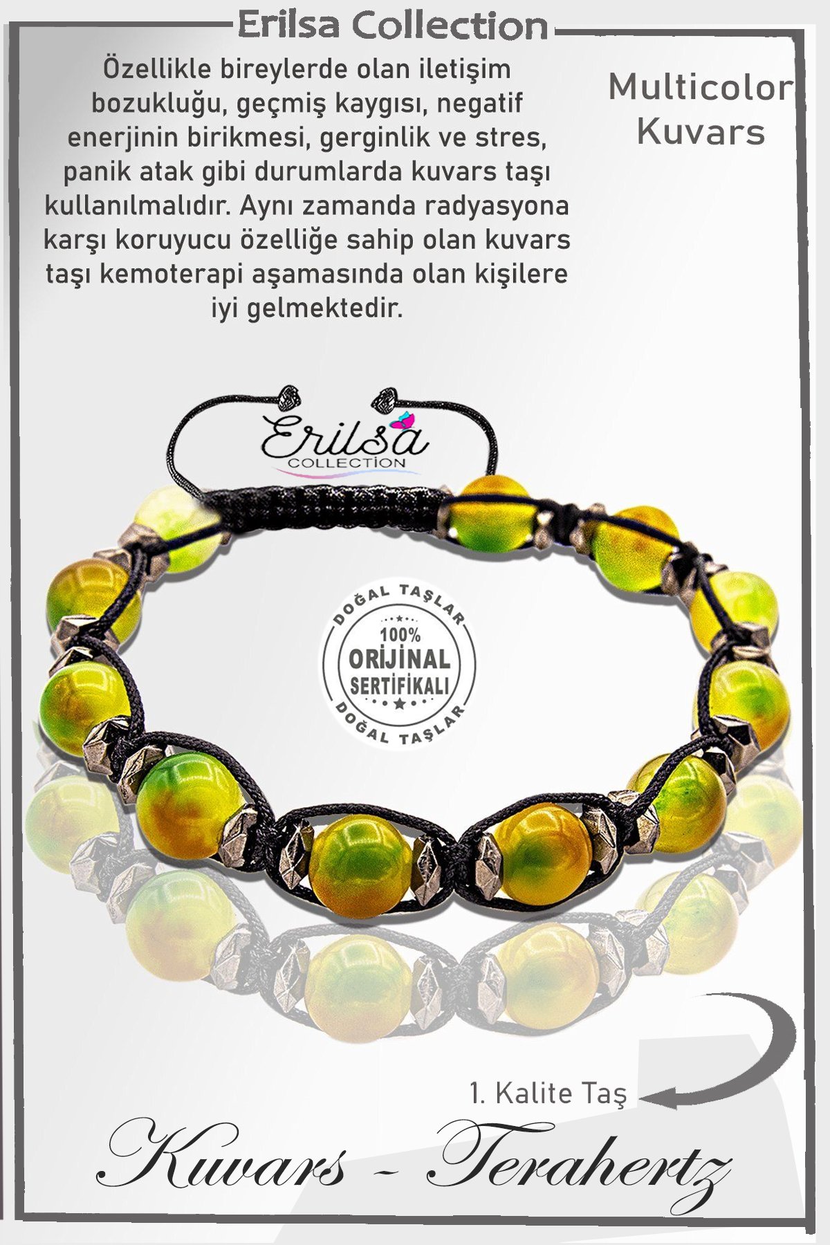 Sertifikalı Gerçek AAA+ Terahertz - Sarı Yeşil Kuvars Taşı Bileklik- Ayarlamalı