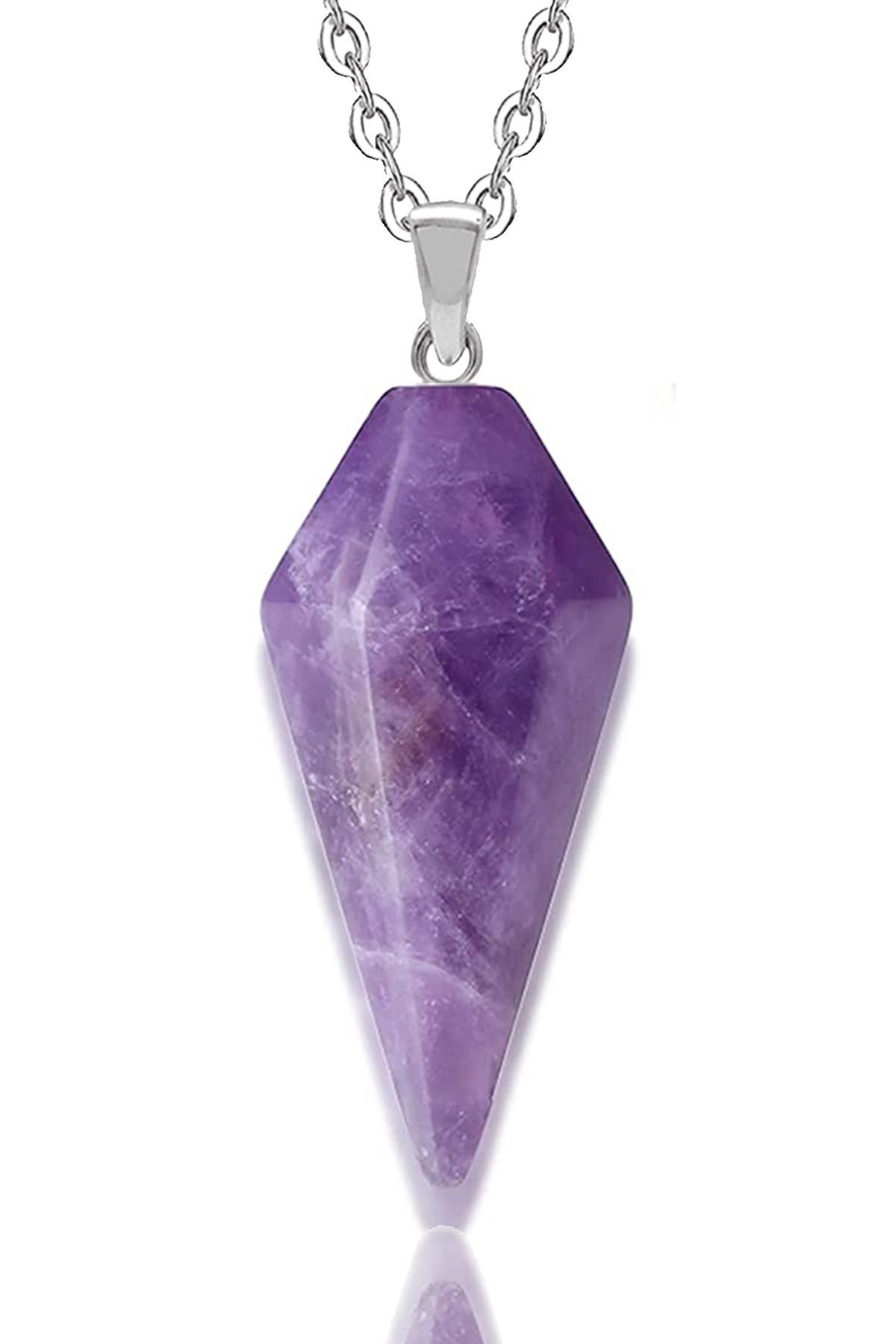 Sertifikalı Doğal Ametist Taşı Pandül Kolye (gümüş Aparatlı) Doğal Renkler 45 cm