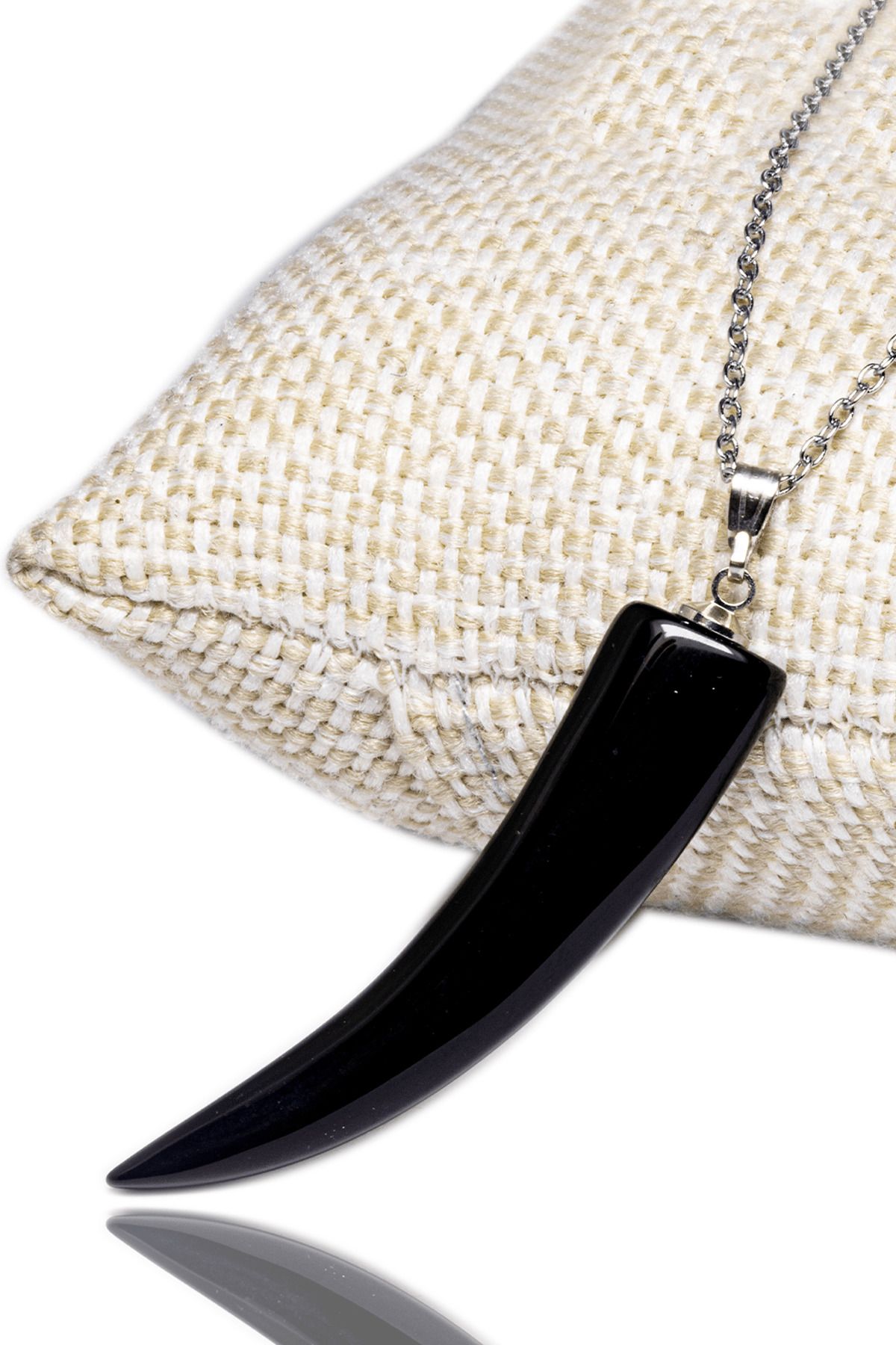 Sertifikalı Boynuz Kesim Doğal Obsidyen Taşı Kolye Doğal Siyah Renk 45 cm