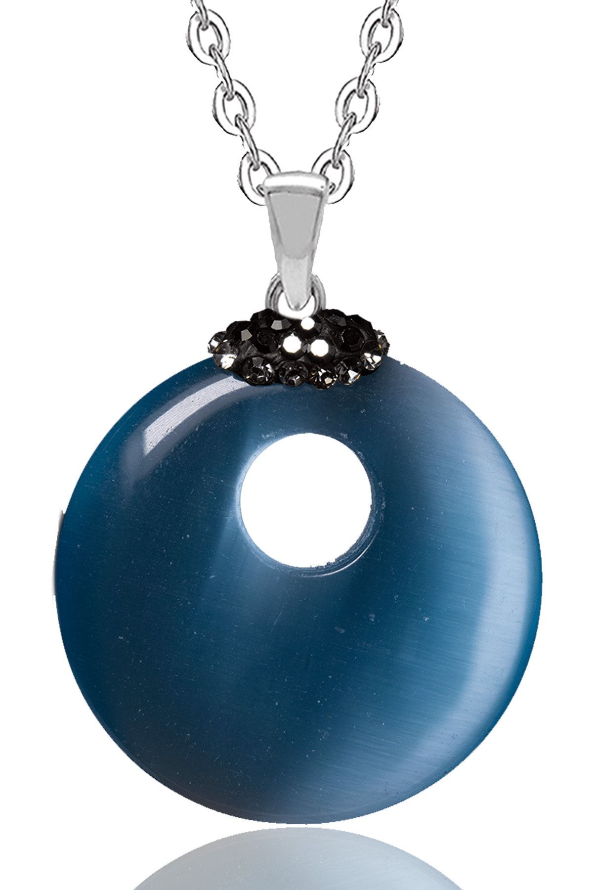 Sertifikalı Zirkon Taşlı Mavi Akik Doğal Taş Kolye Doğal Mavi Renk 45 cm