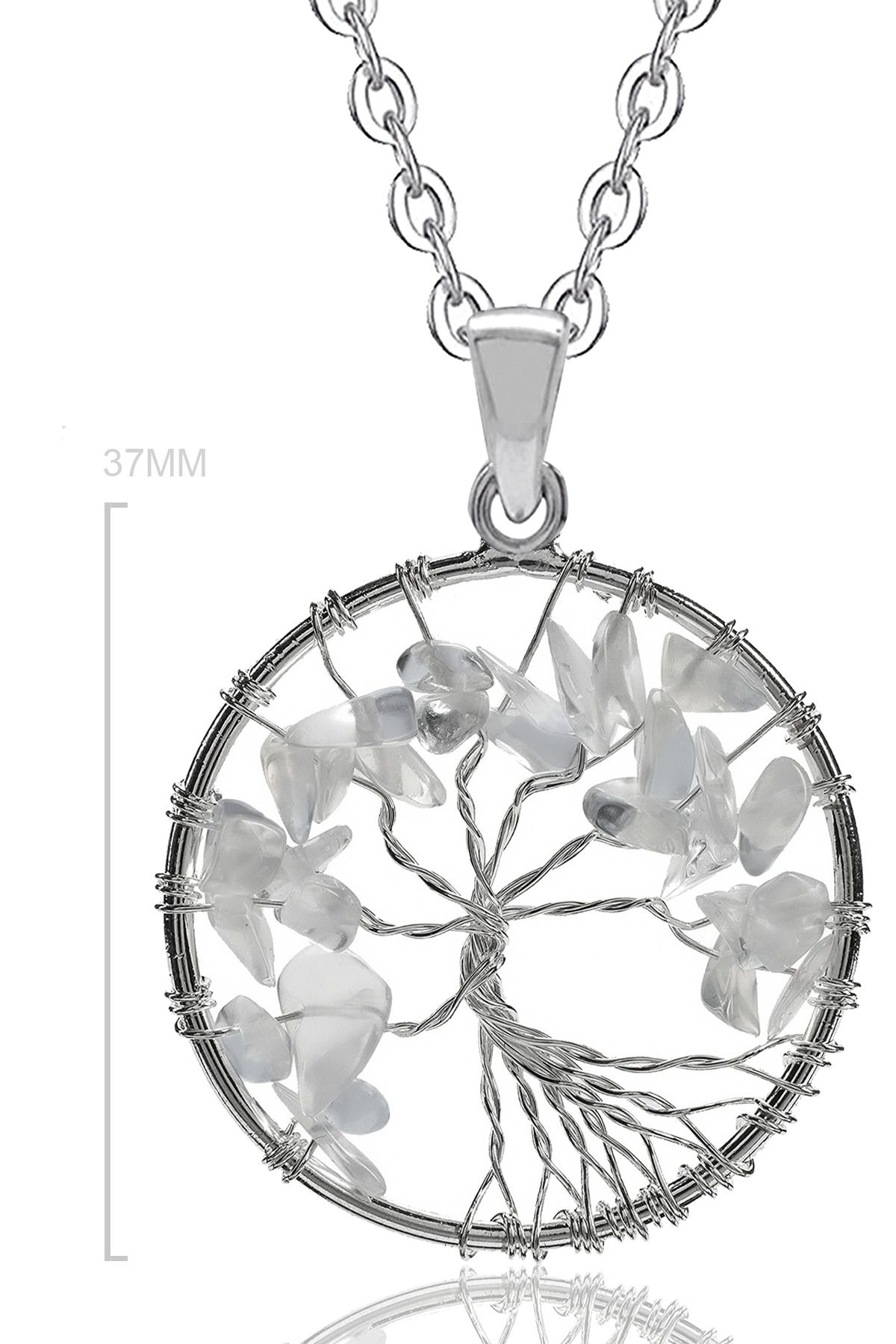 Sertifikalı Doğal Ay Taşı Hayat Ağacı Kolye Doğal Renk 50 cm