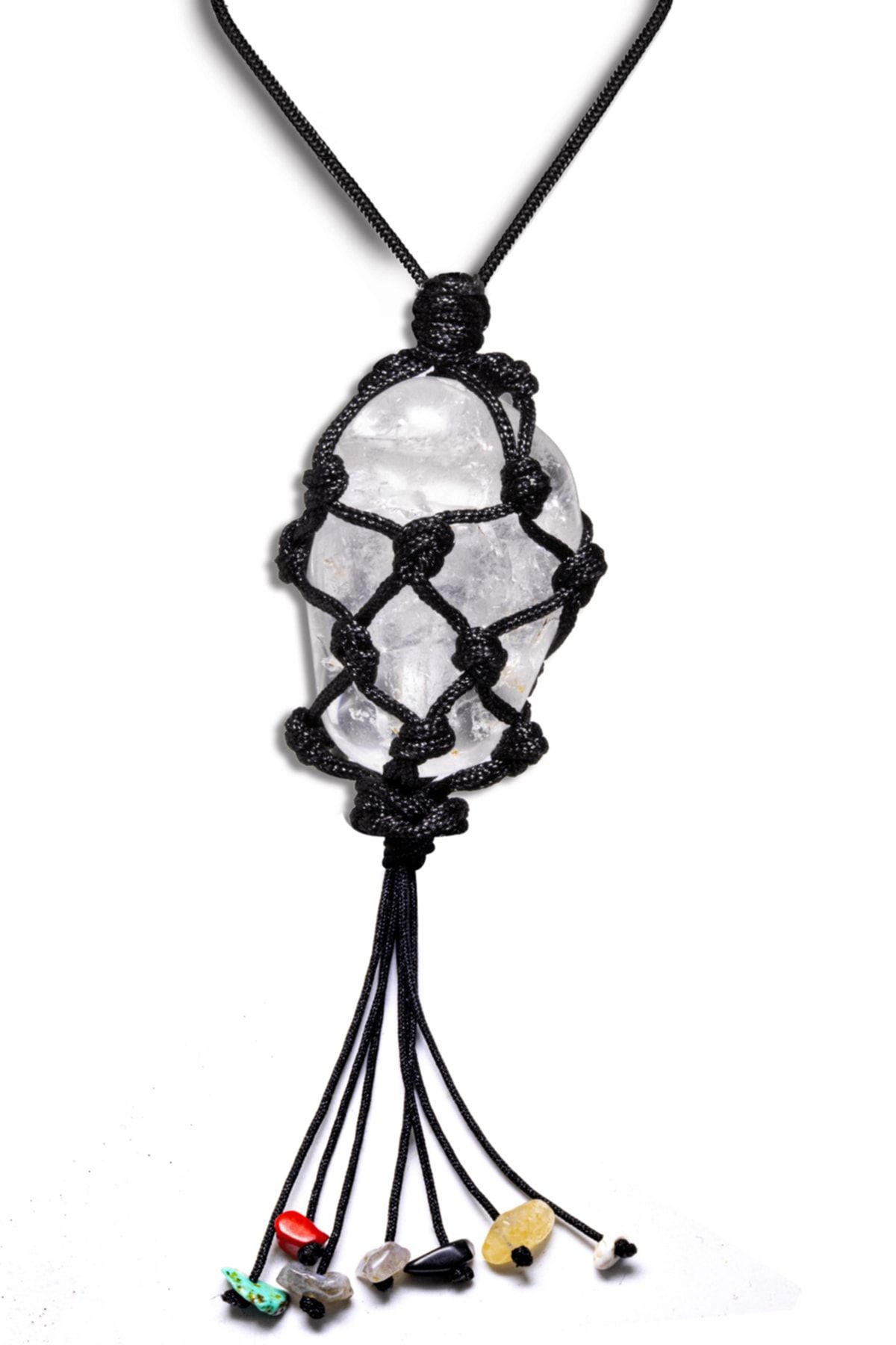 Sertifikalı Ayarlanabilir Doğal Kristal Kuvars Taşı Kolye Doğal Şeffaf Renk 65 cm