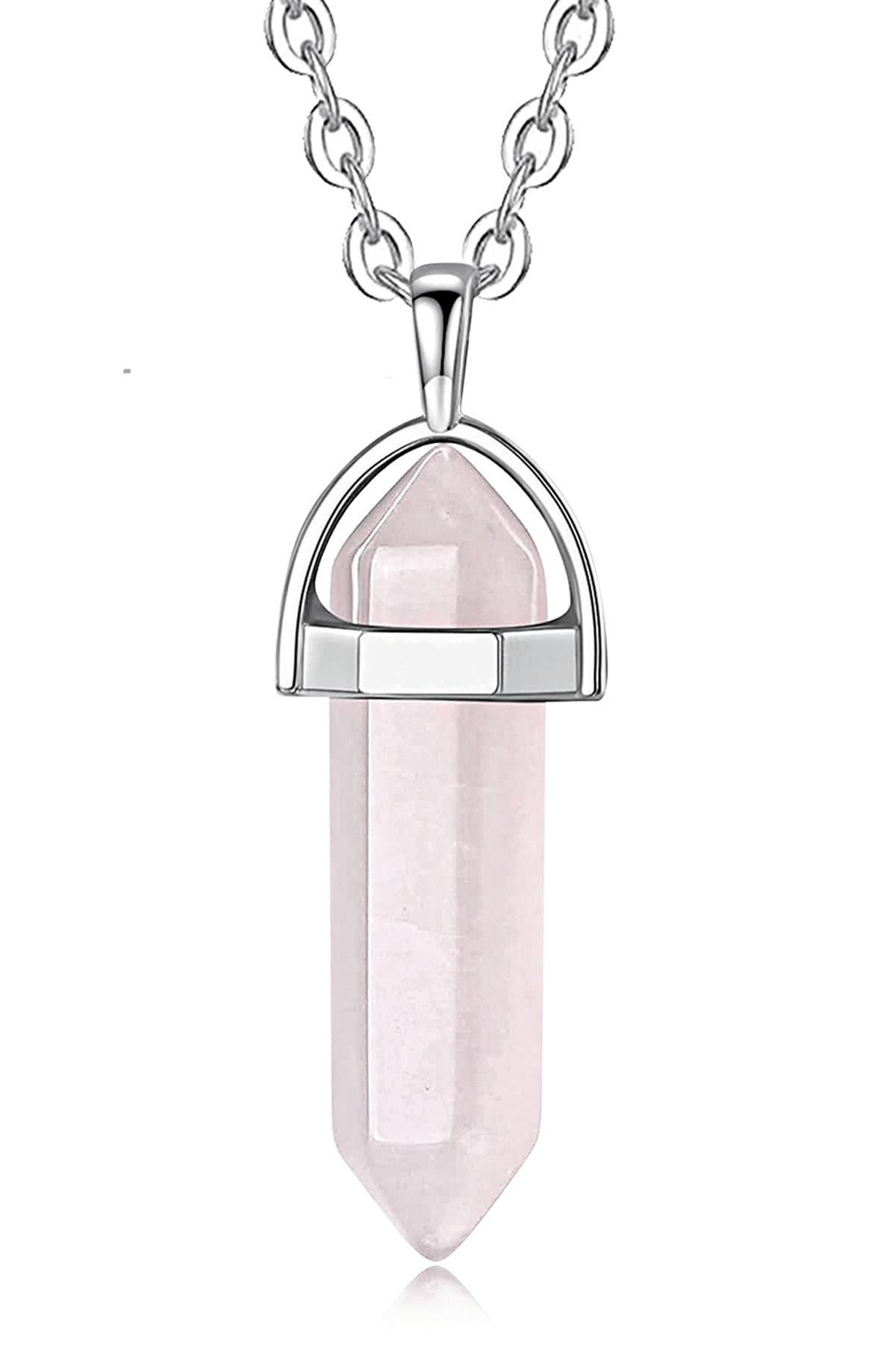 Sertifikalı Çivi Model Pembe Kuvars Taşı Kolye Doğal Pembe Kuvars Renk 50 cm