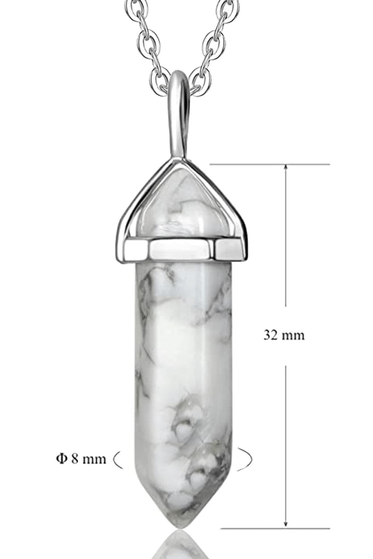 Sertifikalı Çivi Model Havlit Taşı Kolye Doğal Beyaz Siyah Renk 50 cm