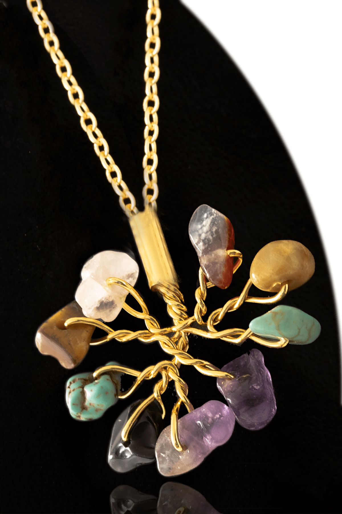 Sertifikalı Gerçek Ametist Obsidyen Lapis Lazuli Aventurin Akik Sitrin Jasper Taşı 7 Çakra Kolye Doğal 7 Çakra Renk 50 cm