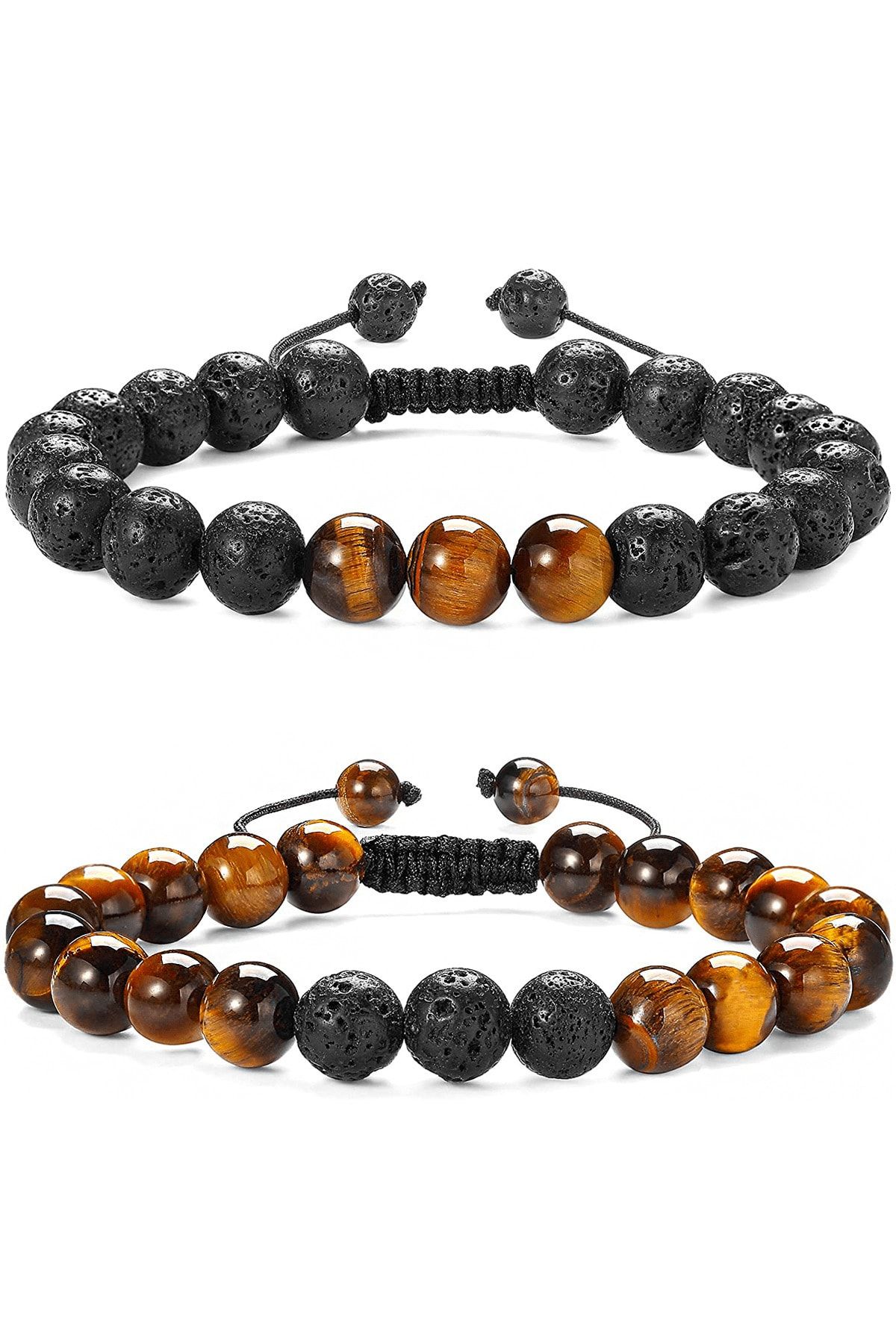 Sertifikalı Gerçek Kaplan Gözü Taşı Çift Doğal Taş Bileklik Seti Doğal Renk Siyah