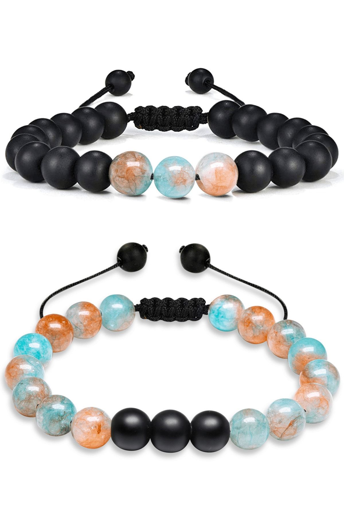 Doğal Mavi Kahverengi Kuvars Oniks Taşı Doğal Taş Bileklik Seti