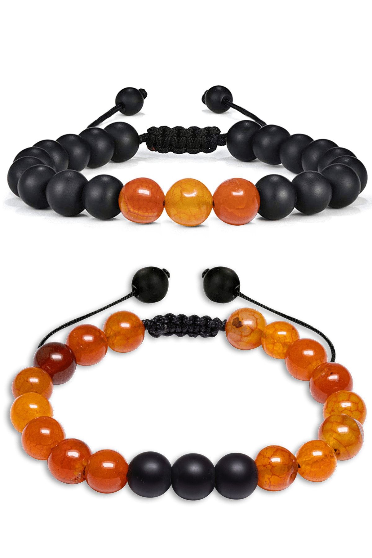 Sertifikalı Gerçek Turuncu Akik Çift Doğal Taş Bileklik Seti