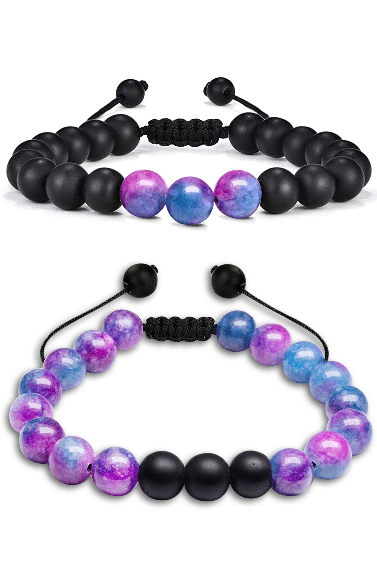 Sertifikalı Mavi Mor Renk Kuvars Taşı Doğal Taş Bileklik Seti