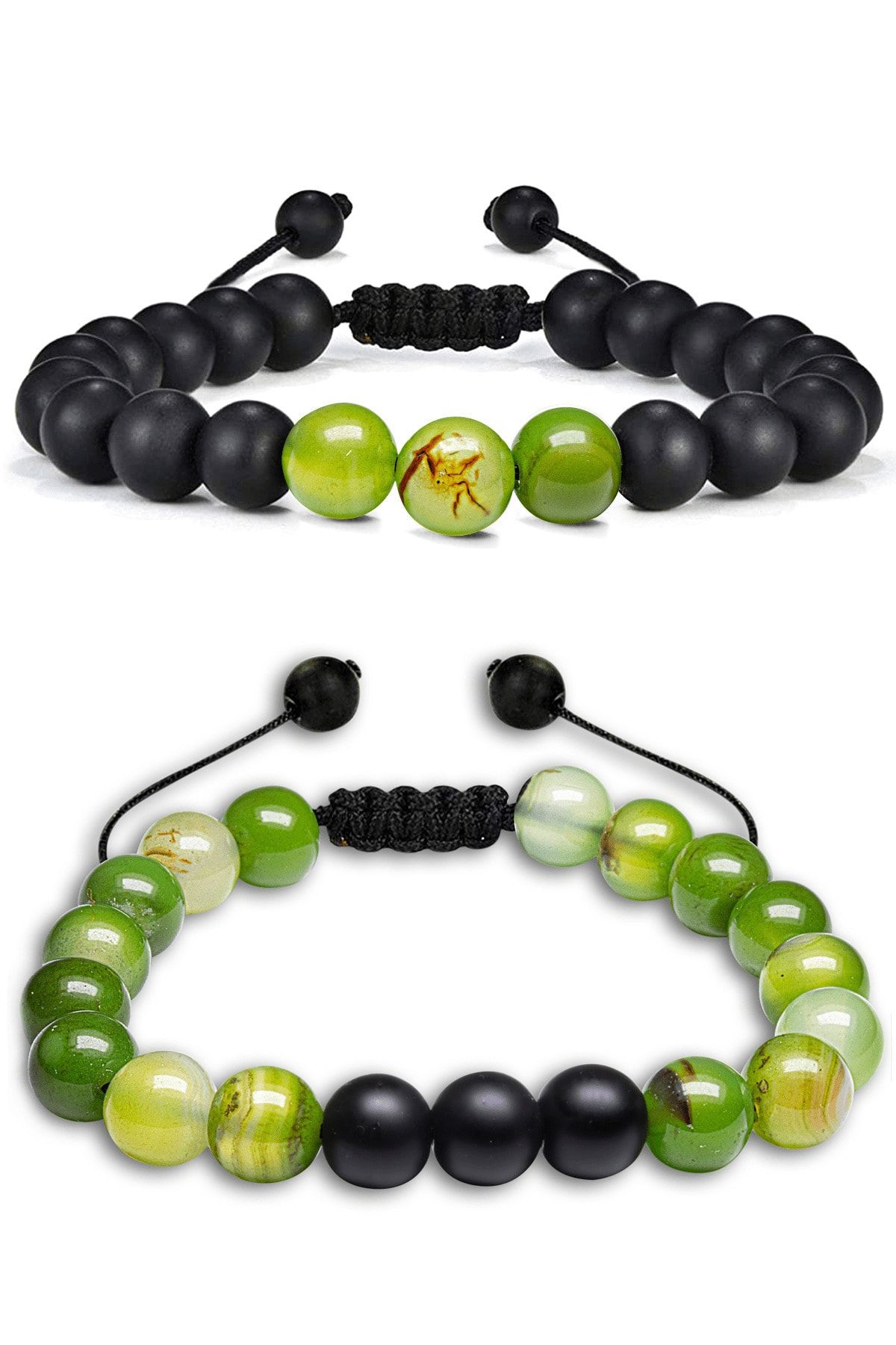 Sertifikalı Doğal Yeşil Akik Oniks Taşı Doğal Taş Bileklik Seti