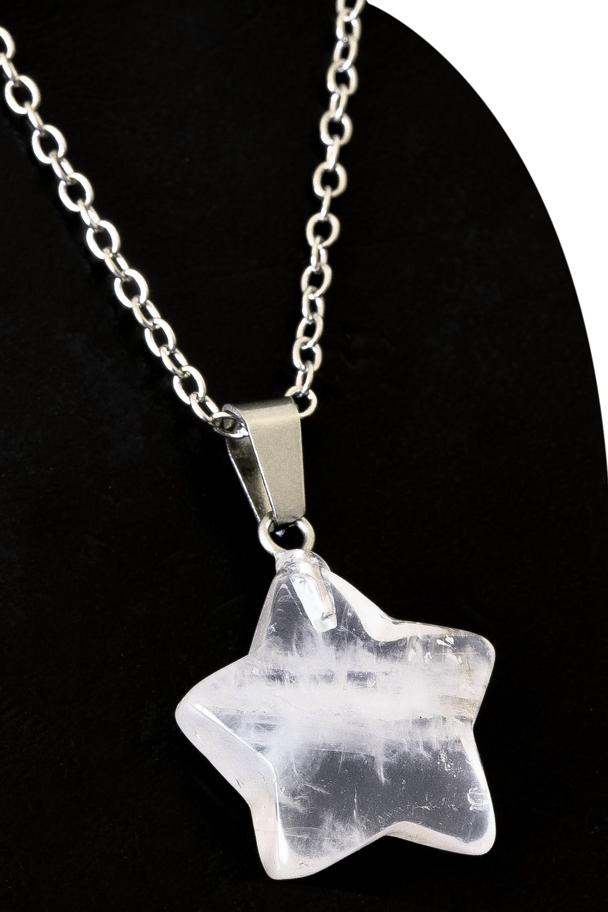 Sertifikalı Yıldız Model Kristal Kuvars Taşı Kolye Beyaz 45 cm