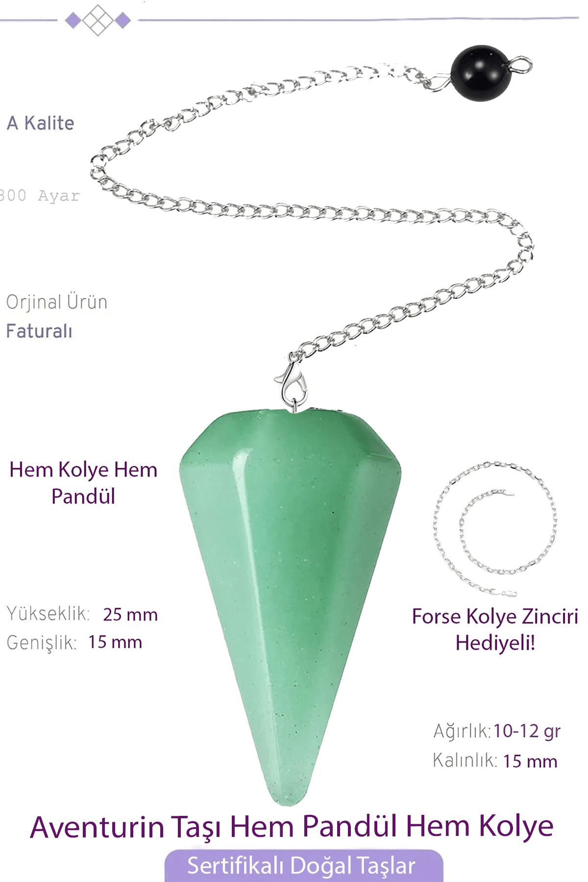 Sertifikalı Aventurin Taşı Pandül Sarkaç Hem Pandül - Hem Kolye Yeşil Renk