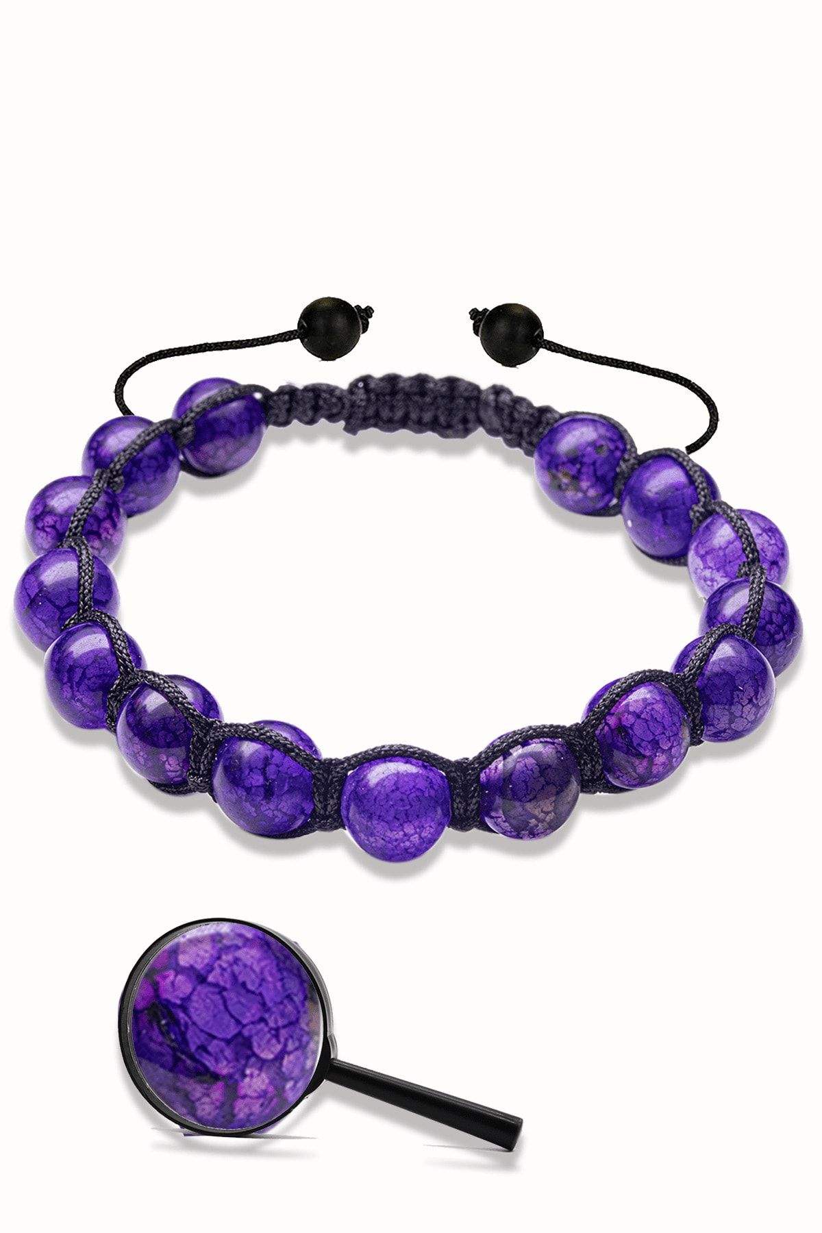 Sertifikalı Makrome Mor Akik Taşlı Doğal Taş Bileklik Mor Renk