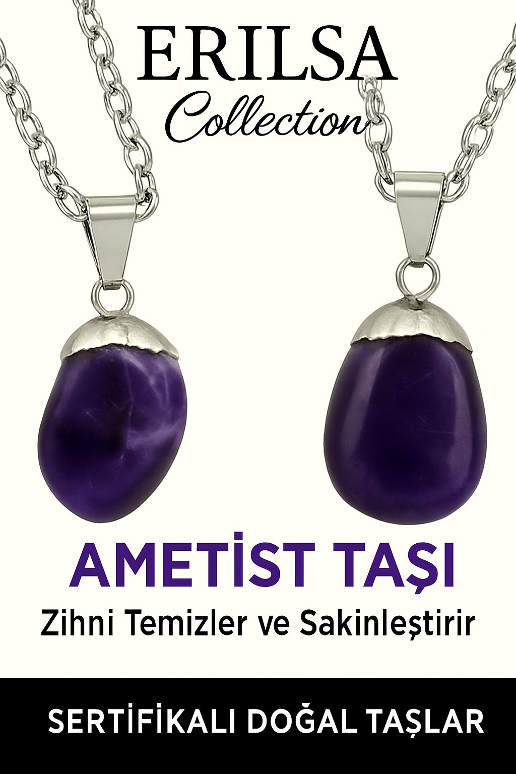 Sertifikalı Ametist Taşı Kolye – Sakinlik, Arınma ve Ruhsal Denge Sağlayan Doğal Taş