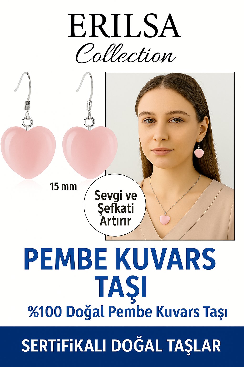 Sertifikalı Kalp Model Pembe Kuvars Küpe – Sevgi, Şefkat ve Duygusal Uyum Taşı