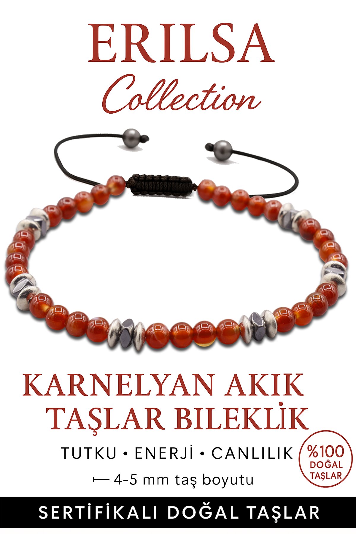 Sertifikalı Terahertz – Karnelyan Akik Taşı Bileklik (İnce Model) – Tutku, Enerji ve Yaşam Gücü Taşı