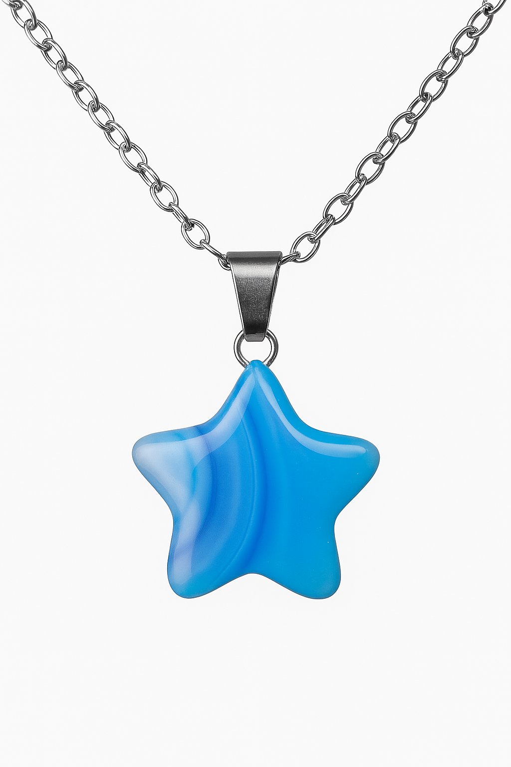 Sertifikalı Yıldız Kesim Mavi Akik Taşı Kolye – Doğal Sakinlik ve İletişim Taşı