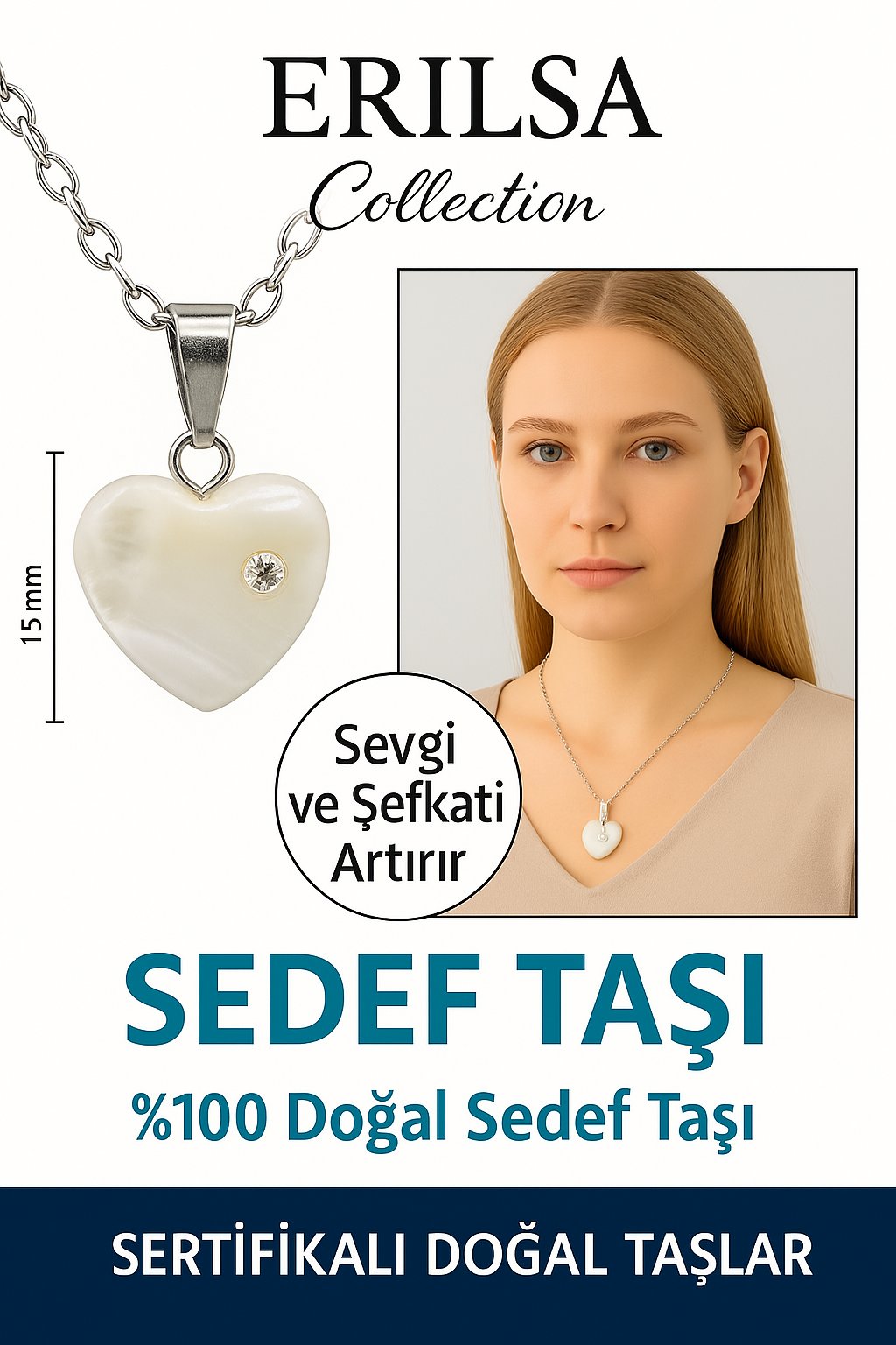 Sertifikalı Kalp Model Swarovski Taşlı Sedef Taşı Kolye – Sevgi ve Şefkati Artıran Takı