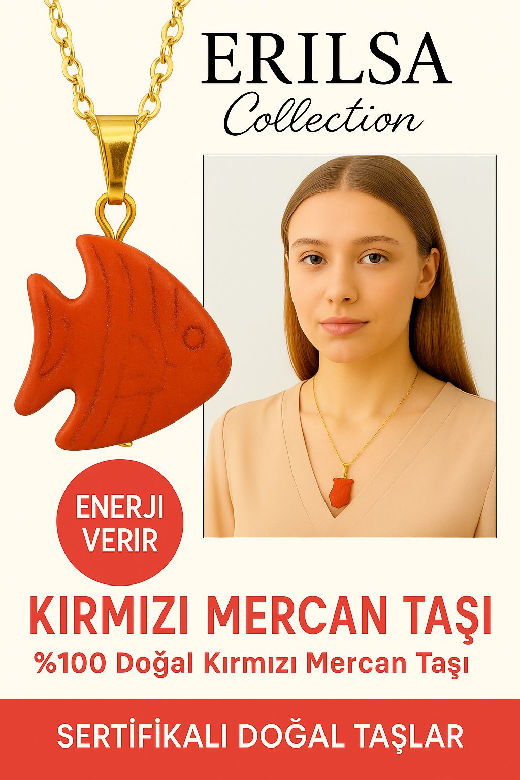 Sertifikalı Altın Kaplama Penguen Model Kırmızı Mercan Kolye – Sadakat, Enerji ve Cesaret Taşı