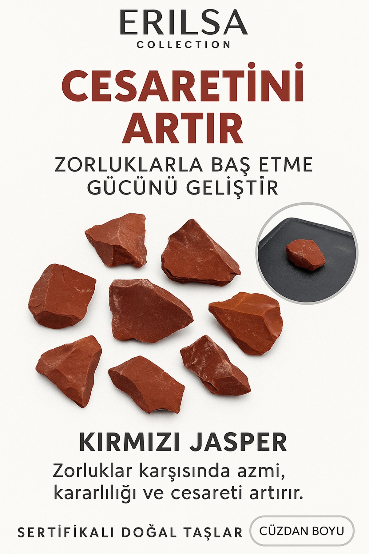 Sertifikalı Ham Cüzdan Boy Kırmızı Jasper Taşı Kütle - El Taşı - Güç, Dayanıklılık ve Günlük Koruma