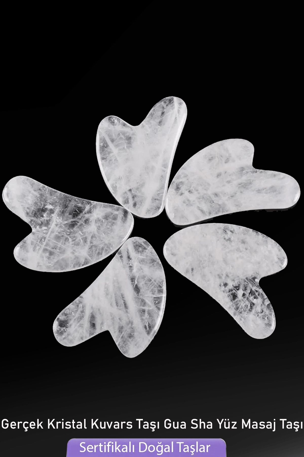 Sertifikalı Kristal Kuvars Taşı Gua Sha - Yüz Masaj Taşı Doğal Şeffaf Renk