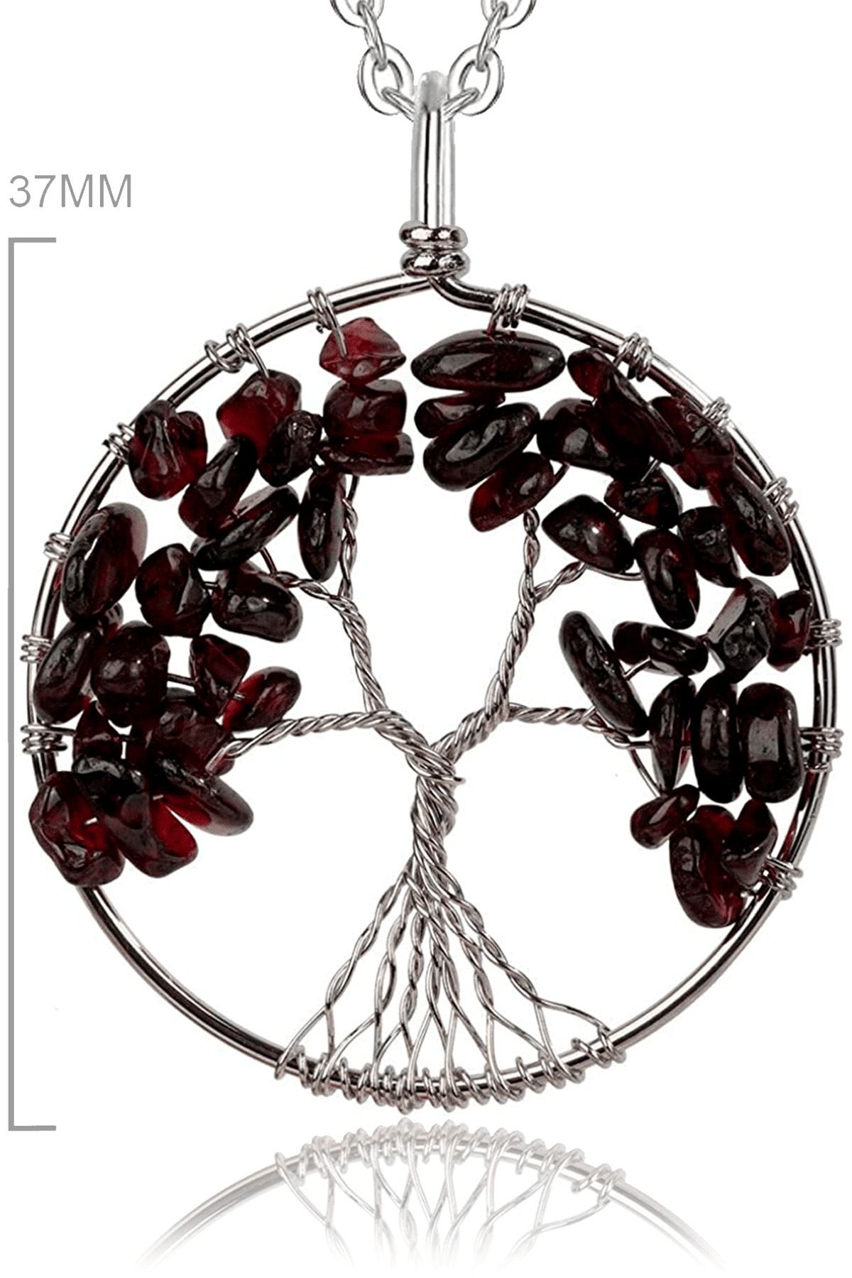 Sertifikalı Doğal Lal - Garnet - Granat Taşı Hayat Ağacı Kolye