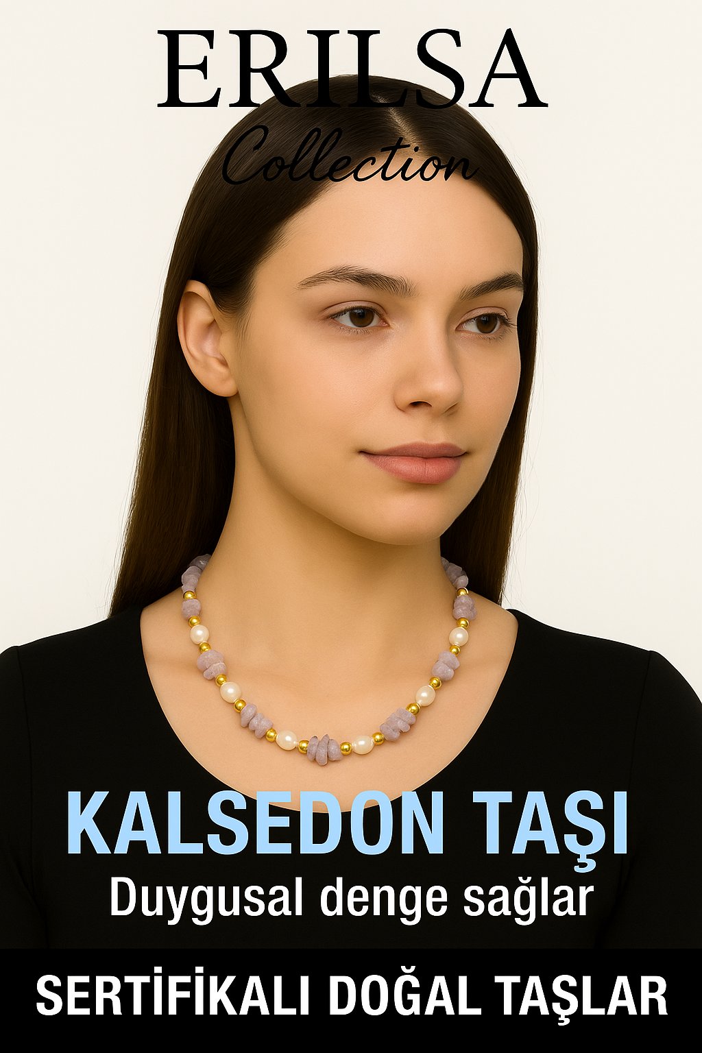Sertifikalı Kırık Taşlı Model İnci - Kalsedon Taşı Kolye