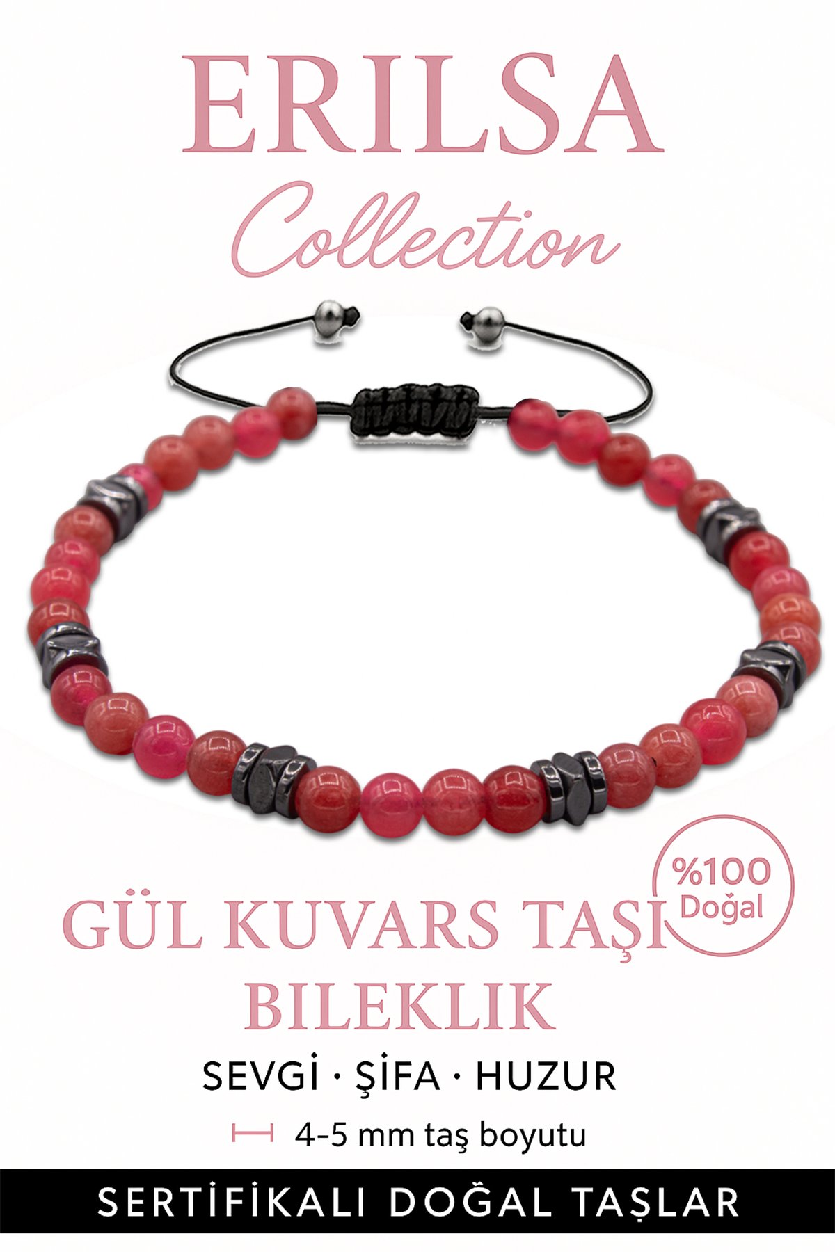 Sertifikalı Terahertz – Gül Kuvars Taşı Bileklik (İnce Model) – Sevgi, Şefkat ve Duygusal Şifa Taşı