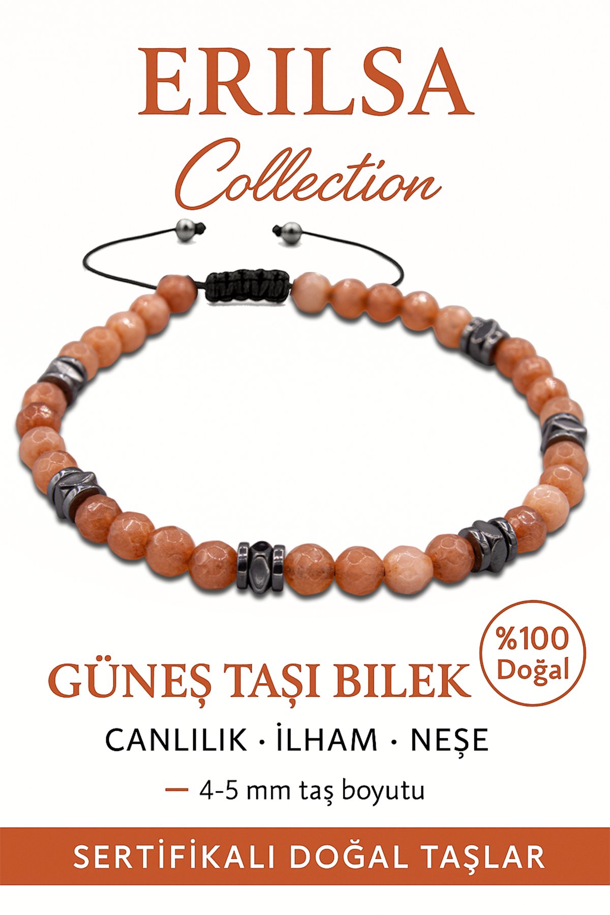 Sertifikalı Fasetli Terahertz – Güneş Taşı Bileklik (İnce Model) – Neşe, Özgüven ve Yaşam Enerjisi Taşı