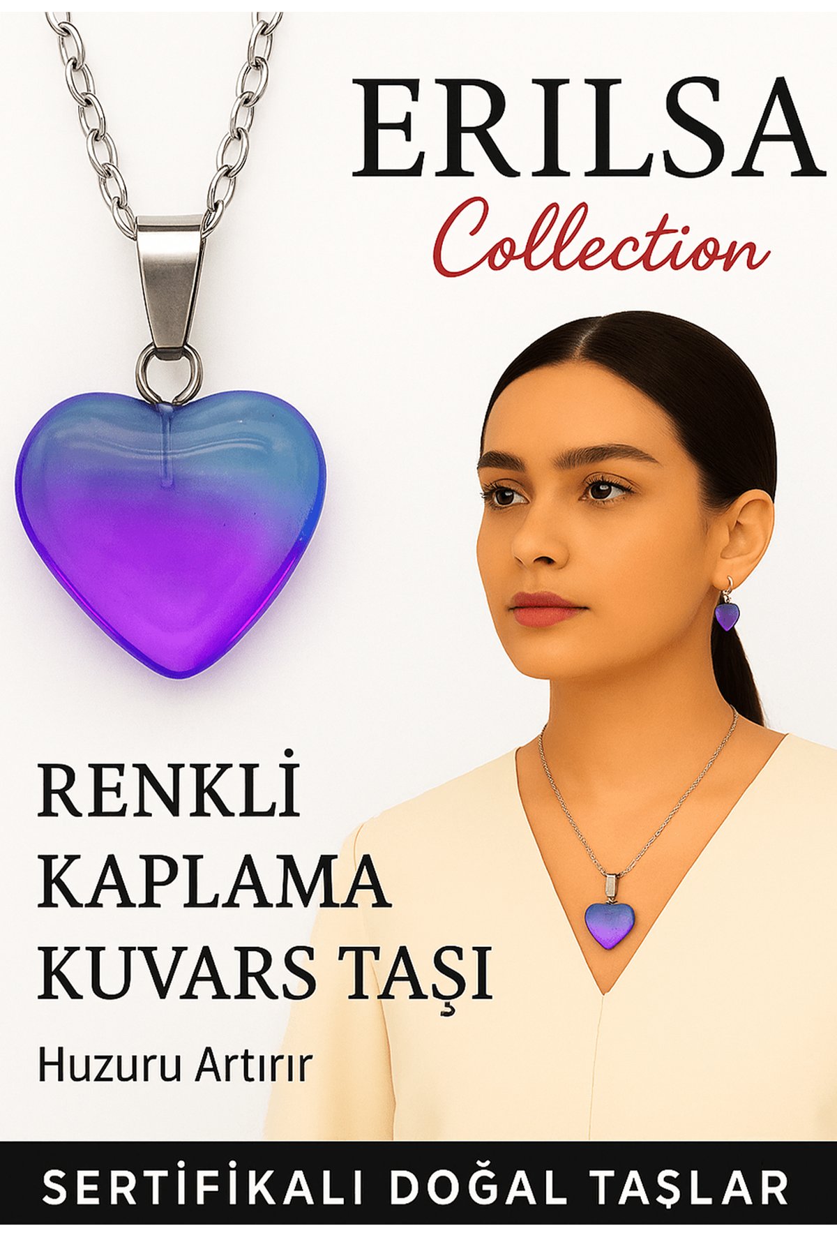 Sertifikalı Renkli Kaplama Kuvars Taşı Kolye (Mavi Mor) – Spiritüel Farkındalık ve İletişim Gücü