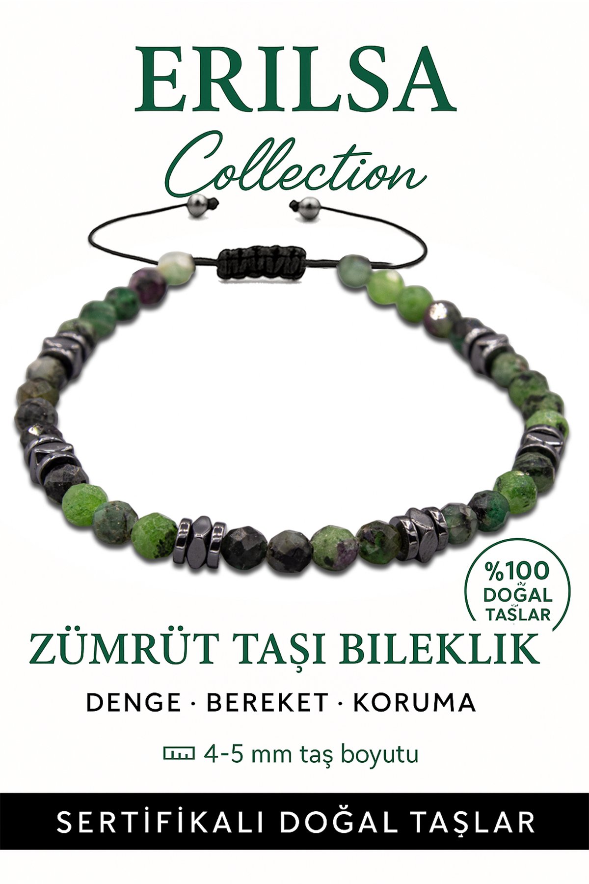 Sertifikalı Fasetli Terahertz – Zümrüt Taşı Bileklik (İnce Model) – Sevgi, Bereket ve Ruhsal Yenilenme Taşı