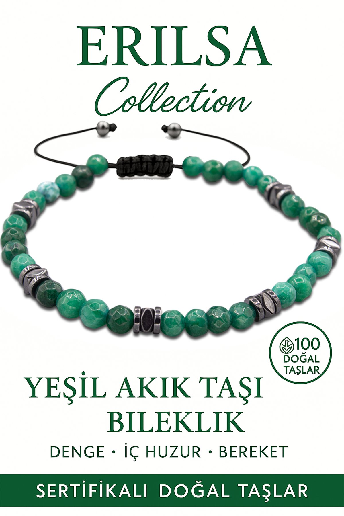 Sertifikalı Fasetli Terahertz - Yeşil Akik Taşı Bileklik - İnce Model Denge ve Doğal Şifa