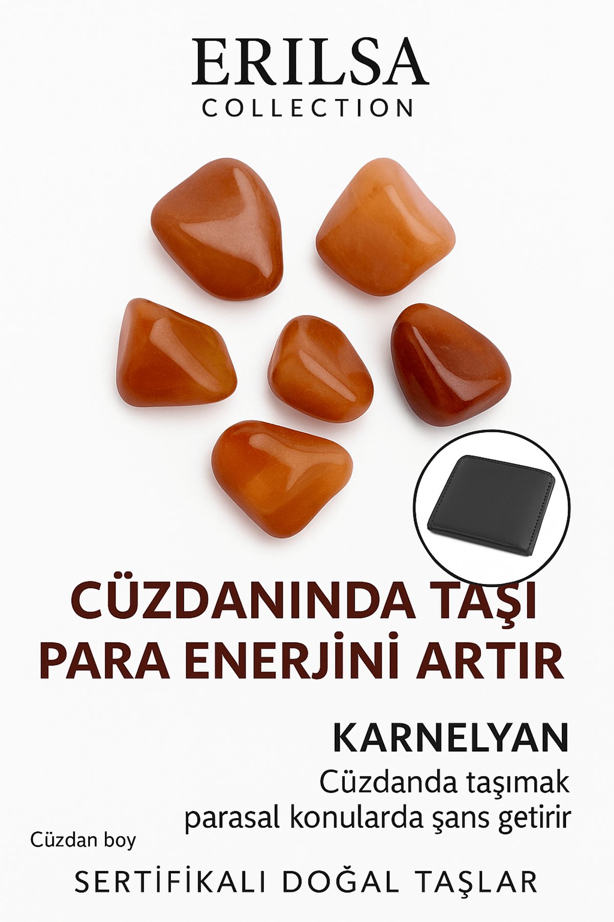 Sertifikalı Cüzdan Boy Tamburlanmış Karnelyan Akik Taşı Kütle - Günlük Enerji ve Özgüven Desteği