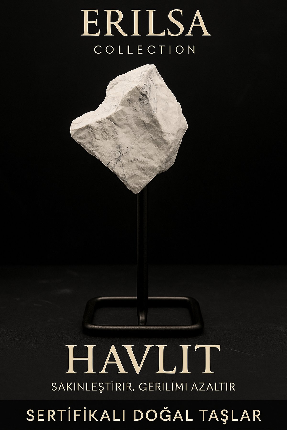 Sertifikalı Doğal Ham Havlit Taşı Standlı Obje – Stresi Azaltır ve Zihinsel Sakinlik Sağlar