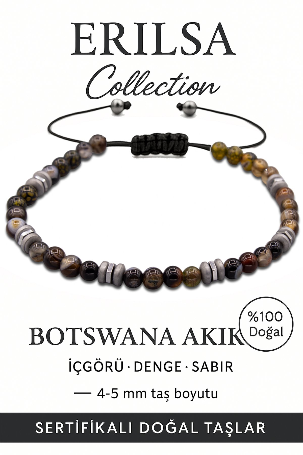 Sertifikalı Fasetli Terahertz – Botswana Akik Taşı Bileklik (İnce Model) – Sakinlik, Odak ve Duygusal Güç Taşı