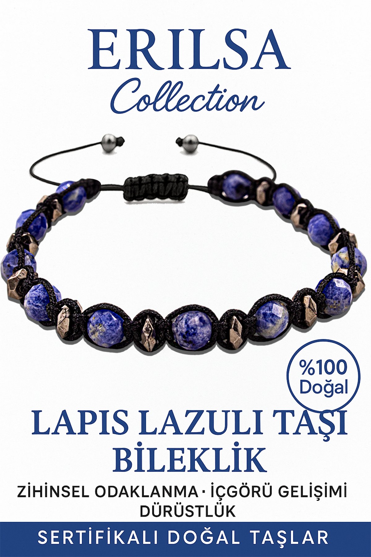 Sertifikalı Fasetli Terahertz Lapis Lazuli Taşı Bileklik – Bilgelik ve İç Huzur