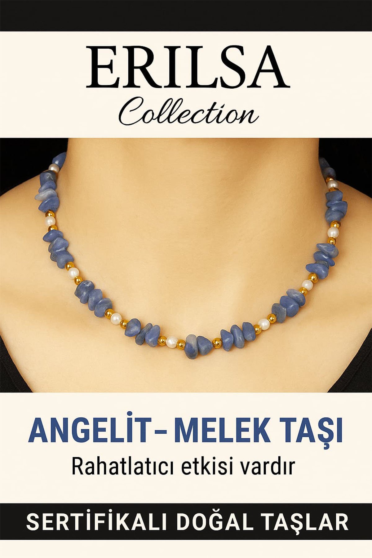 Sertifikalı Kırık Taşlı Model İnci – Angelit (Melek Taşı) Kolye