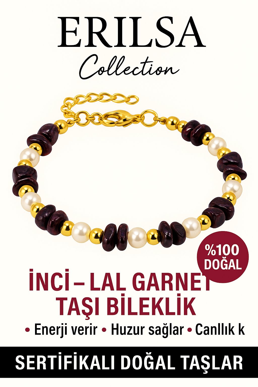 Sertifikalı İnci ve Lal Garnet Taşı Bileklik – Enerji ve Huzur