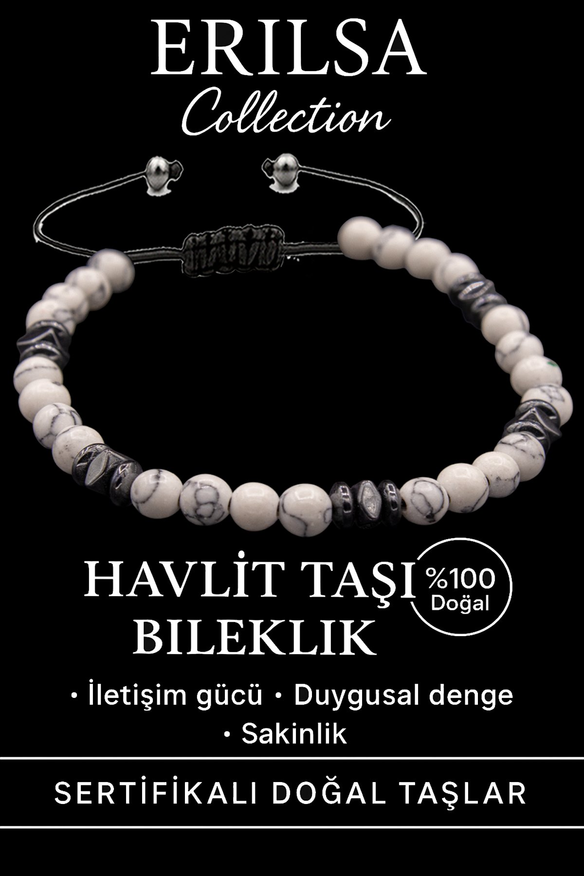 Sertifikalı Fasetli AAA+ Terahertz ve Havlit Taşı Bileklik – İnce Model Denge ve Huzur