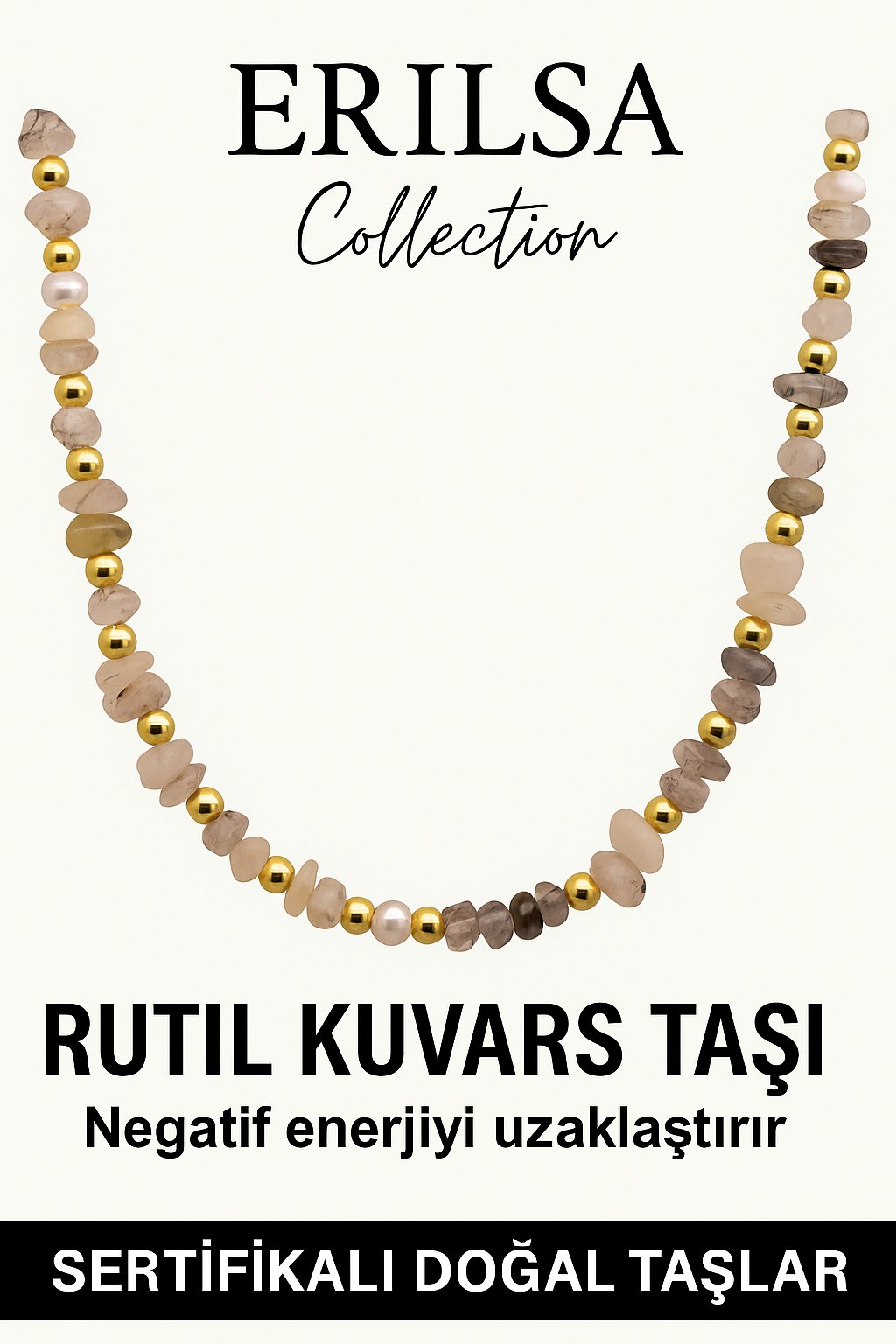 Sertifikalı Kırık Taşlı Model İnci - Rutil Kuvars Taşı Kolye