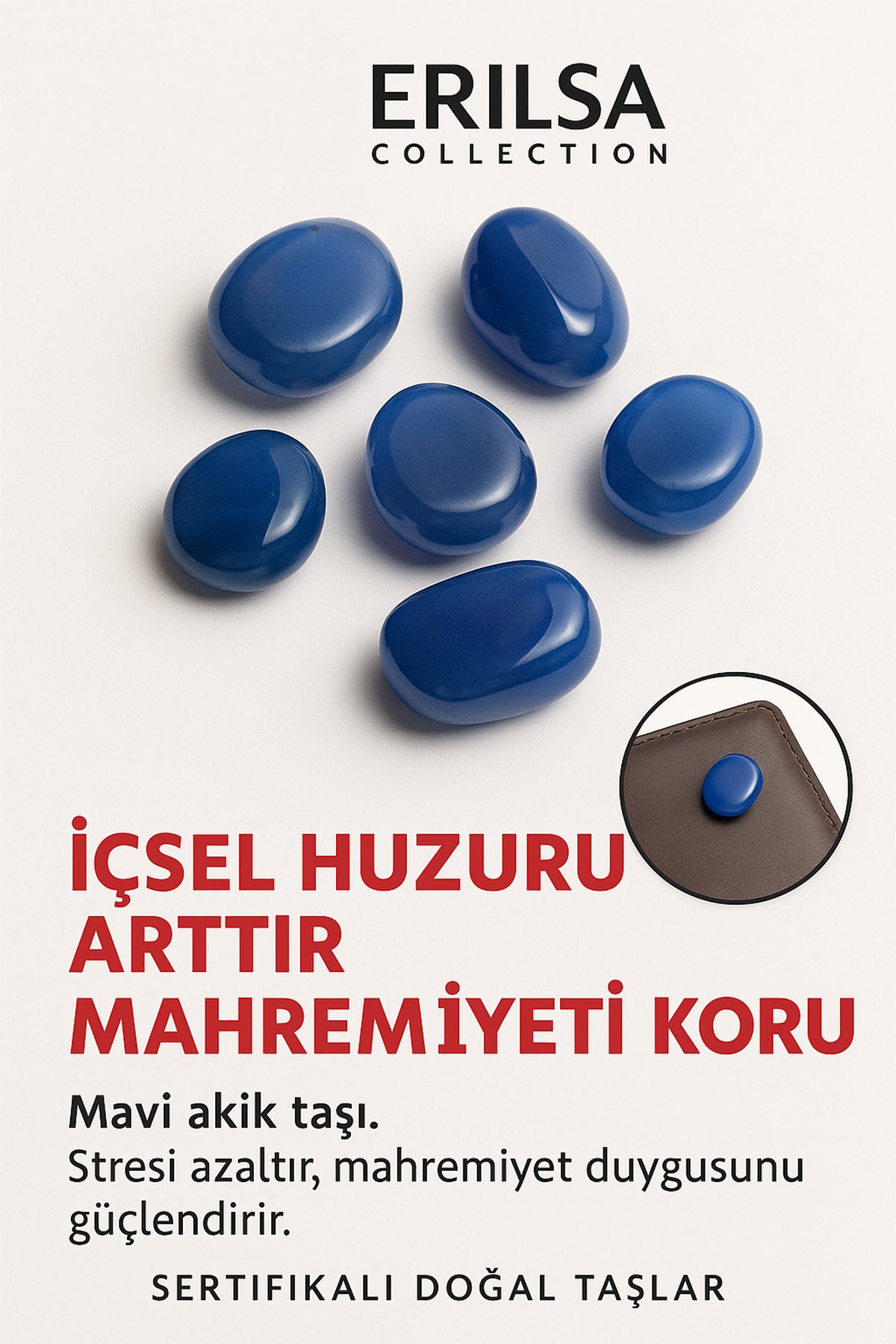 Sertifikalı Cüzdan Boy Tamburlanmış Mavi Akik Taşı Kütle - Huzur, İfade Gücü Günlük Enerji Dengesi